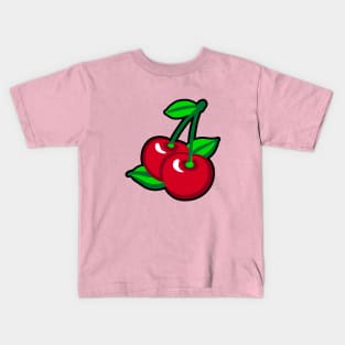 Cartoon Red Green Black Cherries Fruit Graphic Kids T-Shirt